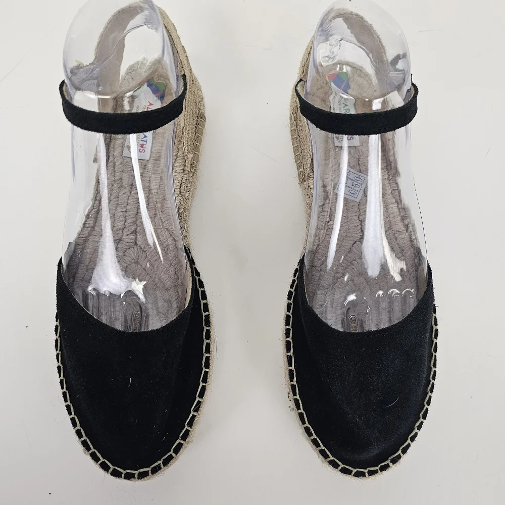 Alpargatus Black Suede Espadrille Ankle Strap Made In Spain Sz 41 (US 10 -10.5)